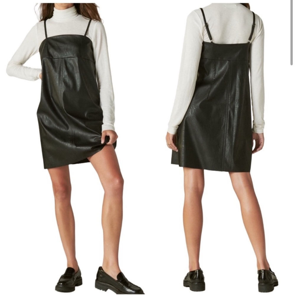 Lucky Brand NWT Black Faux Leather Sleeveless Mini Dress